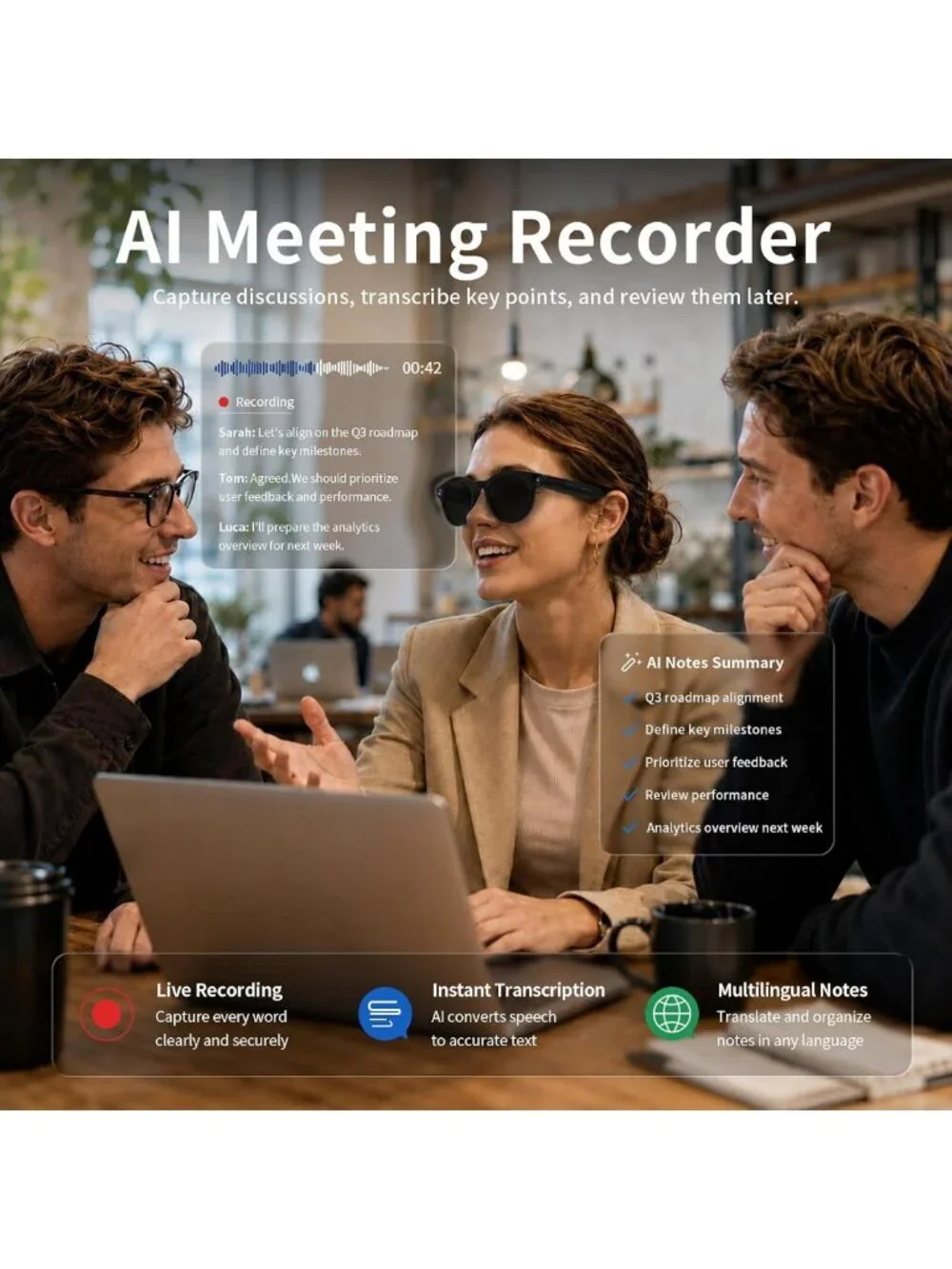 Smart Glasses with 8MP Camera & 4K Video | Bluetooth Audio, Voice Control